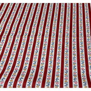 Vintage 28"x44" Red Floral Striped Cotton Fabric Sewing Crafts